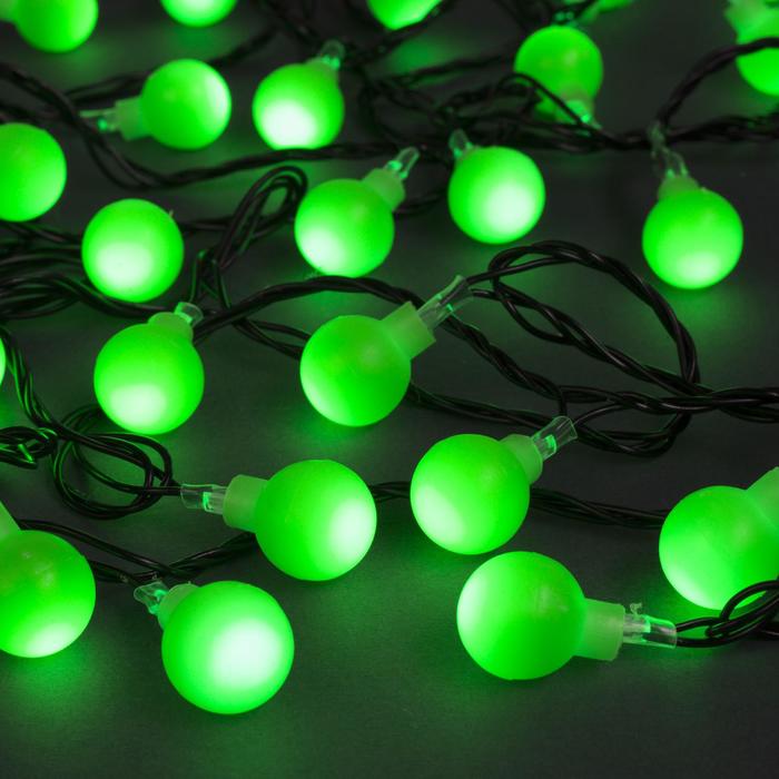 Гирлянда "Нить" 5 м с насадками "Шарики зелёные", IP20, тёмная нить, 30 LED, свечение зелёное, 8 режимов, 220 В