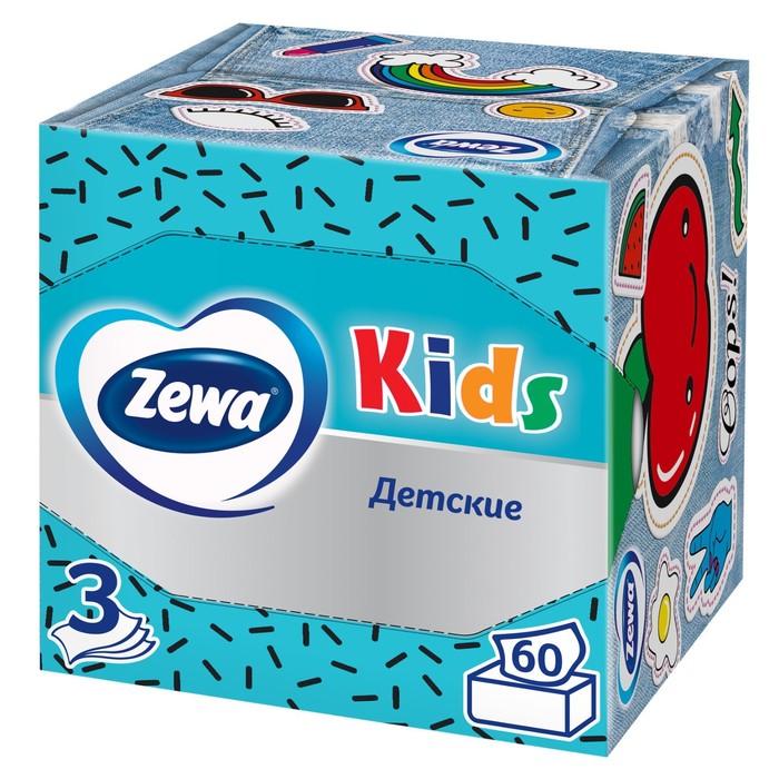 Салфетки детские Бумажные Zewa Kids, 3 слоя, 60 шт