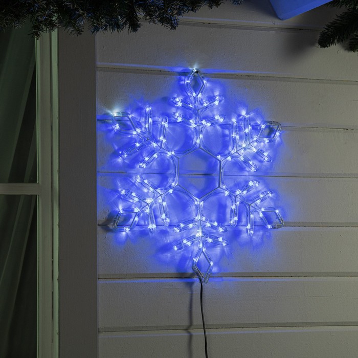 Светодиодная фигура «Снежинка», 55 см, дюралайт, 144 LED, 220 В, мерцание, свечение синий/белый - фото 547539