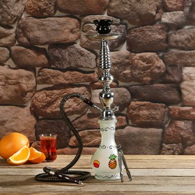 Hookah 49 cm, 1 tube, flask white with pineapples, mine is chrome