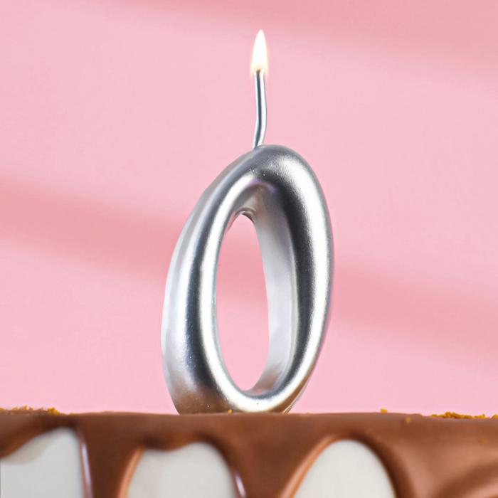 Свеча для торта цифра "Серебряная", 7.8 см, цифра "0"
