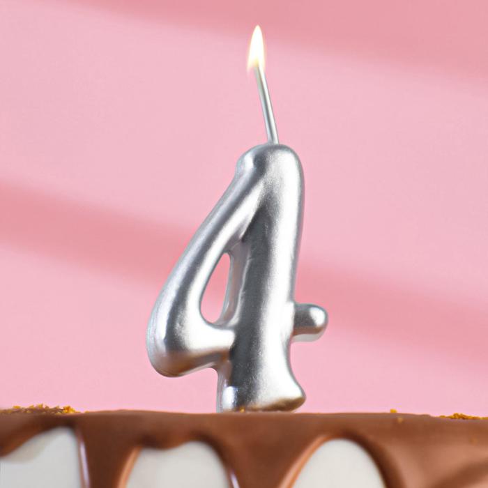 Свеча для торта цифра "Серебряная", 7.8 см, цифра "4" - фото 998124