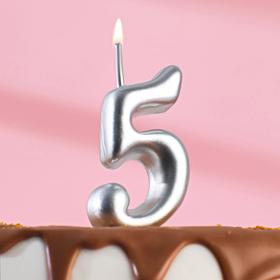 Свеча для торта цифра "Серебряная", 7.8 см, цифра "5"