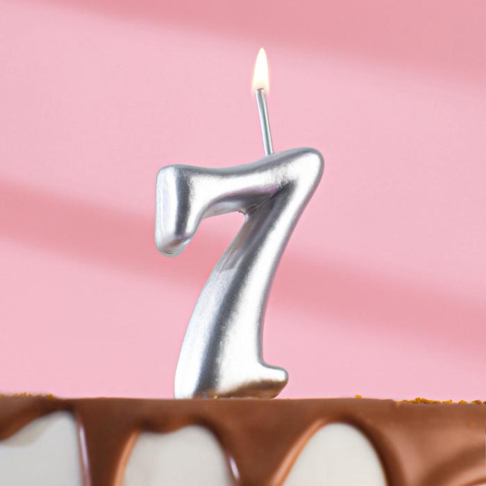 Свеча для торта цифра "Серебряная", 7.8 см, цифра "7"