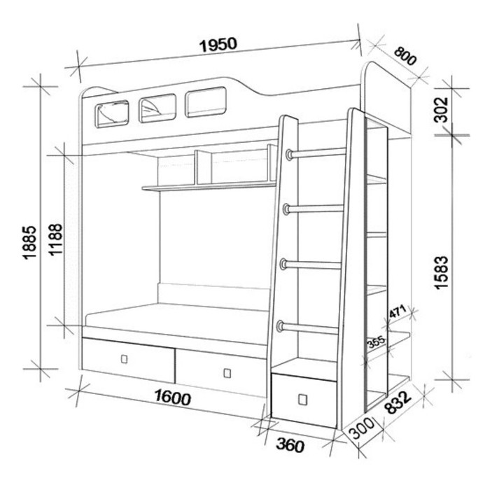 схема сборки двухъярусной кровати со шкафом