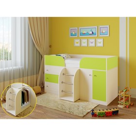 Детская кровать-чердак «Астра 5», цвет дуб молочный/салатовый