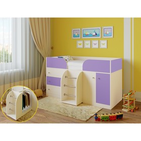 Детская кровать-чердак «Астра 5», цвет дуб молочный/фиолетовый