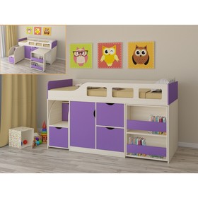 Детская кровать-чердак «Астра 8», цвет дуб молочный/фиолетовый