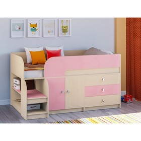Детская кровать-чердак «Астра 9 V1», цвет дуб молочный/розовый