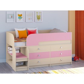 Детская кровать-чердак «Астра 9 V3», цвет дуб молочный/розовый