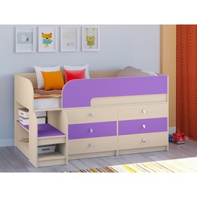 Детская кровать-чердак «Астра 9 V3», цвет дуб молочный/фиолетовый
