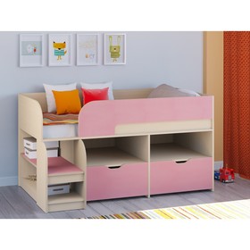 Детская кровать-чердак «Астра 9 V6», цвет дуб молочный/розовый