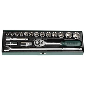 Набор торцовых головок KRAFTOOL 27892-H18, 1/2", универсальный, Cr-V, кейс, 18 предметов 3911449