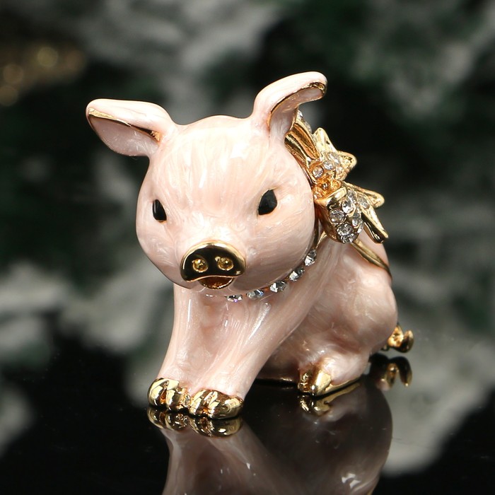 Шкатулка «Свинка», 4×5.5×5.2 см, с кристаллами Сваровски