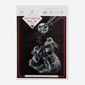Блокнот А5, 20 листов Sketchbook black, обложка мелованный картон, блок чёрная бумага 120 г/м2, МИКС