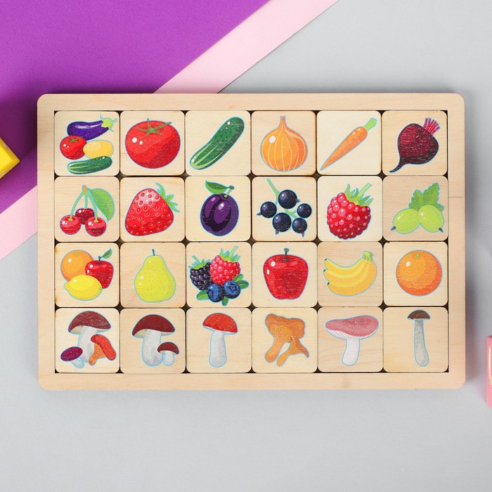 Игра развивающая деревянная «Овощи, фрукты, ягоды, грибы» - фото 5488100