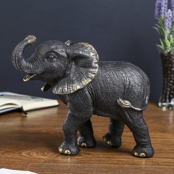 Сувенир полистоун "Чёрный слон" с золотом 22х26,5х14,5 см - фото 4499225