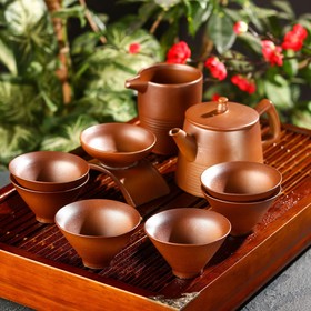Набор для чайной церемонии керамический «Кафей», 9 предметов: 6 пиал 70 мл, чайник 300 мл, чахай 260 мл, фильтр с подставкой