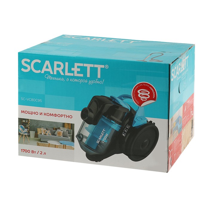 Пылесос Scarlett SC - VC80C95, 1700 Вт, контейнер 2 л, циклон, синий 3960372 - фото 35052