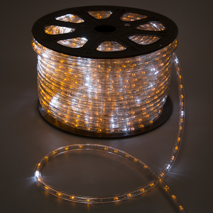 LED шнур 13 мм, круг, 100 м, кажд.6 мерц, 2W-LED/м-36-220V. + н-р д/подкл, ЖЕЛТЫЙ
