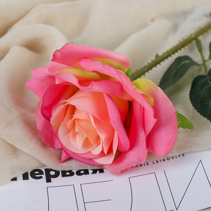 Цветы искусственные "Роза Гран При" 7*46 см, розовый - фото 798089491