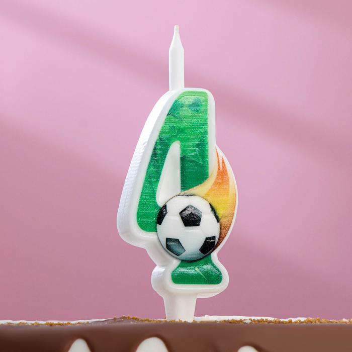 Свеча для торта "Футбольная", 12.5 см, зелёная цифра "4"