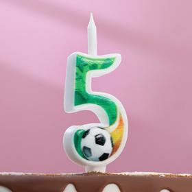 Свеча для торта "Футбольная", 12.5 см, зелёная цифра "5"