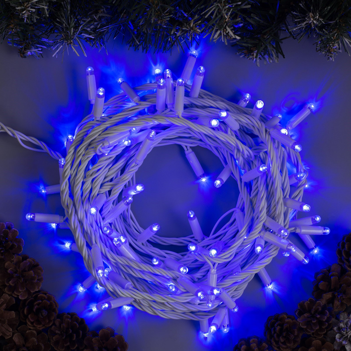 Гирлянда "Нить" 10 м , IP65, УМС, белая нить, 100 LED, свечение синее, 220 В