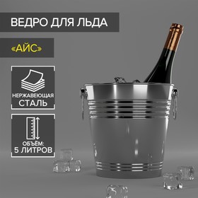 Ведро для льда из нержавеющей стали «Айс», 5 л, 22×22 см, цвет серебряный