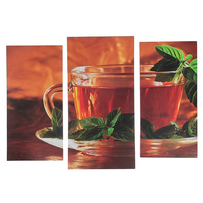 Модульная картина "Чай с мятой"  (2-25х52; 1-30х60) 60х80 см