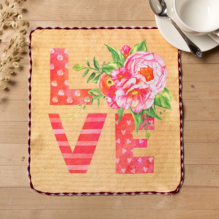 Полотенце микрофибра "Доляна" LOVE, 30х30 см, п/э 200 гр/м2 - фото 798098691