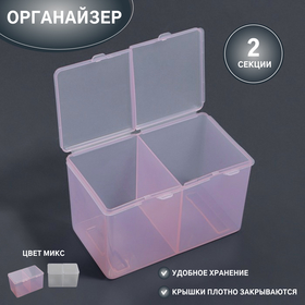 Органайзер для хранения, с крышкой, 2 ячейки, 6,7 × 12,5 × 7,5 см, цвет МИКС