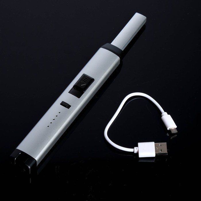 Зажигалка электронная, кухонная, USB, серебристая, 23х2.5х1.5 см