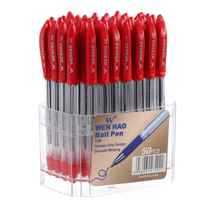Ручка шариковая 0,5мм стержень красный, с резиновым держателем