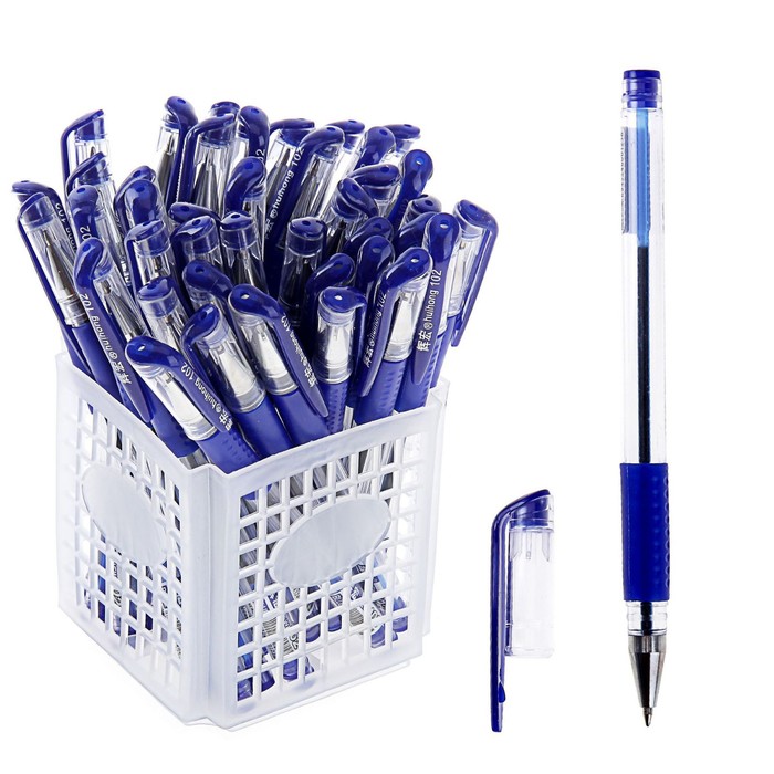 Ручка шариковая 0.5 мм, стержень синий, с резиновым держателем (штрихкод на штуке) - фото 213666