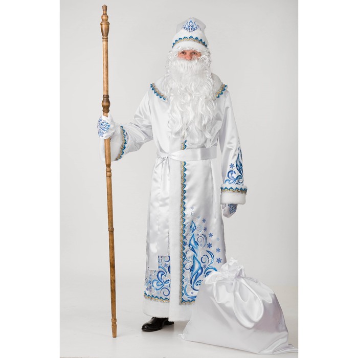 Карнавальный костюм «Дед Мороз», сатин, аппликация, р. 54-56, рост 188 см, цвет белый - фото 926073