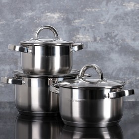 Cookware set "Mini", 3 items: pots 3,4/2,9/1,6 l, glass cover