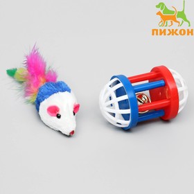 Набор игрушек для кошек: мышь 5 см и игрушка с бубенчиком «Амфитеатр», 6,8 х 4 см, микс цветов