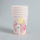 Набор бумажной посуды «С днём рождения. 2 годика», 6 тарелок, 6 стаканов, 6 колпаков, 1 гирлянда, цвет розовый - фото 11062330