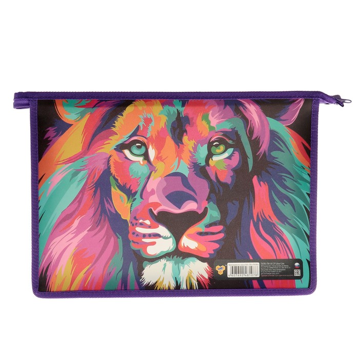 Папка для тетрадей А4, молния сверху, пластиковая COLOUR LION