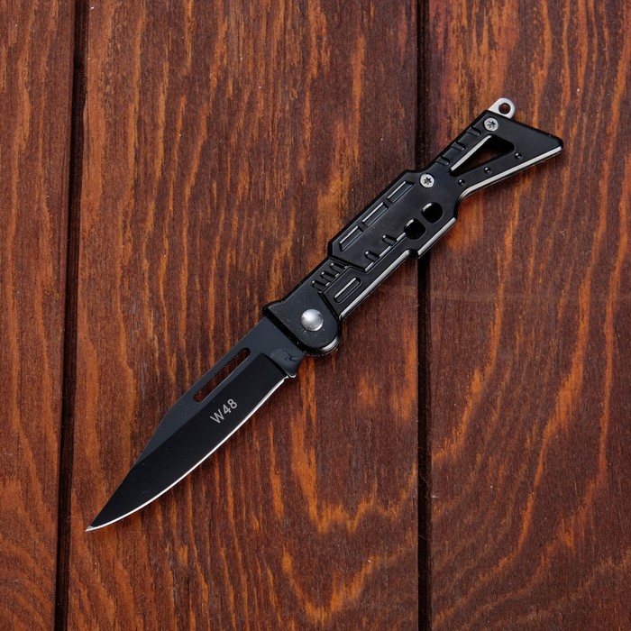 Нож складной, чёрное лезвие 6,4 см, рукоять в виде автомата, пластик, 15 см микс