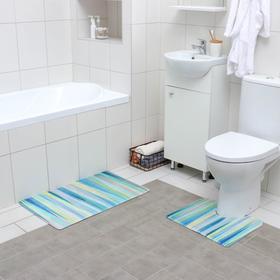 Набор ковриков для ванны и туалета Доляна «Бирюза», 2 шт: 40×45, 45×75 см