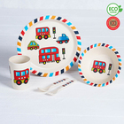 Набор детской посуды из бамбука «Машинки», 5 предметов: тарелка, миска, стакан, столовые приборы в наличии - фото 106500830