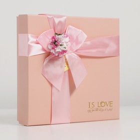 Коробка подарочная, с бантом, розовая, 20 х 20 х 5 см