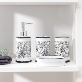 Набор аксессуаров для ванной комнаты «Пионы», 4 предмета (дозатор 300 мл, мыльница, 2 стакана), цвет МИКС