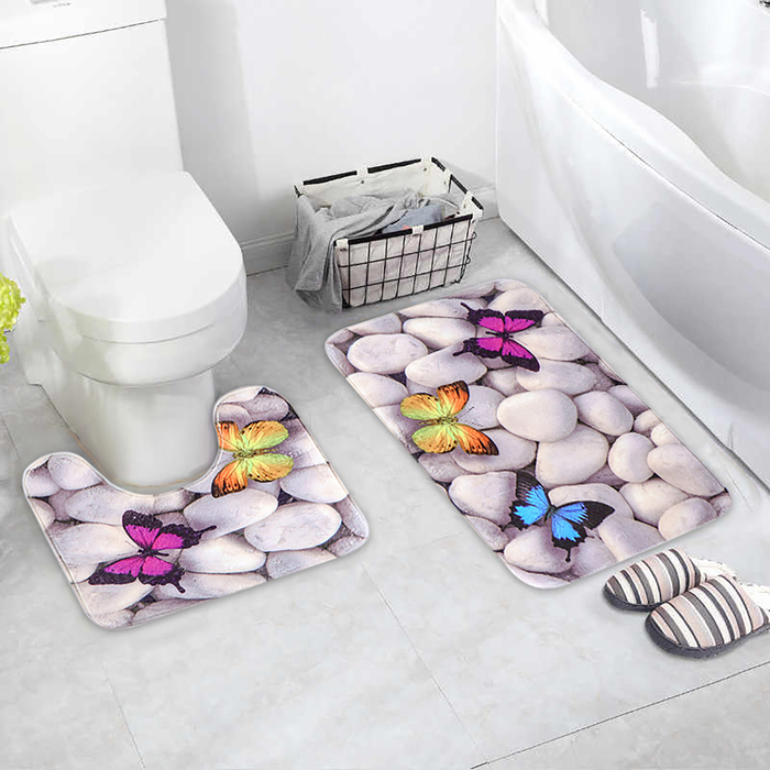 Набор ковриков для ванны и туалета Доляна «Камни», 2 шт: 40×50, 50×80 см, цвет белый