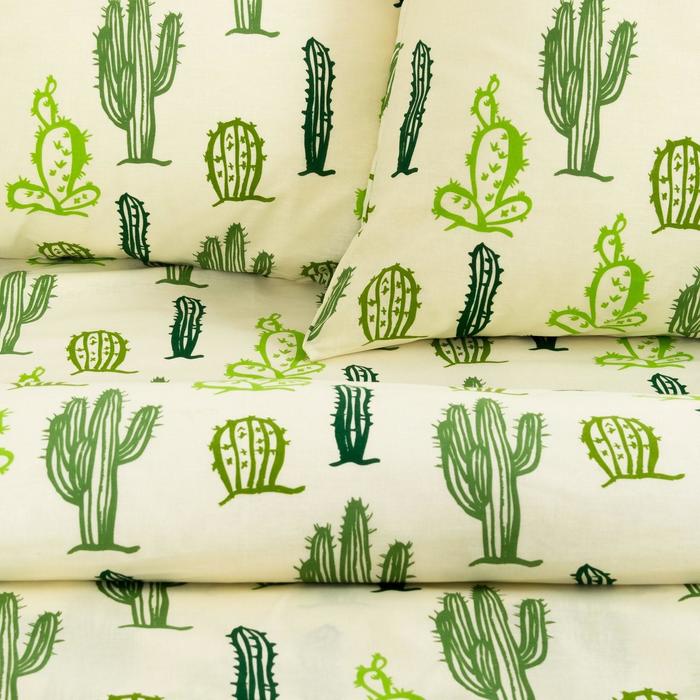 Постельное бельё «Этель» евро Кактусы 200×217 см, 240*220 см, 70×70 см - 2 шт., 100% хл, бязь 125 г/м² - фото 798119526