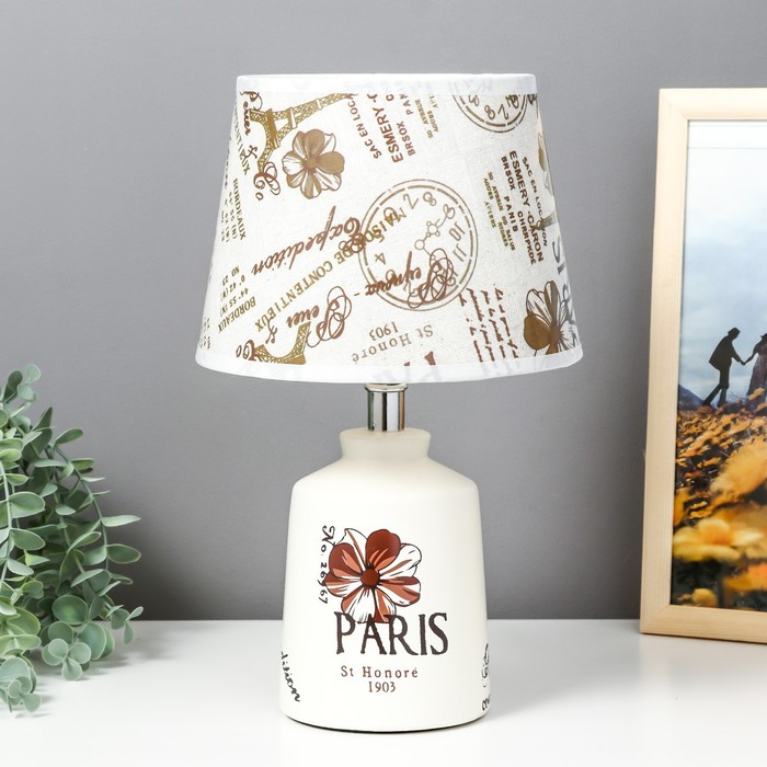 Лампа настольная с абажуром "Париж с цветком" бутыль Е14 40W 20х20х33 см - фото 548876