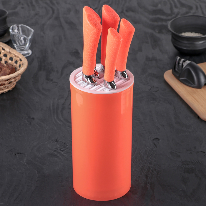 Набор кухонных ножей «Лаура», лезвие: 8,5 см, 12,5 см, 19,5 см, 20 см, 20 см, цвет оранжевый