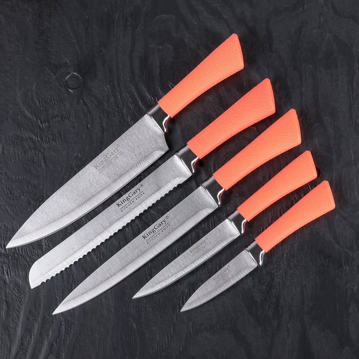 Набор кухонных ножей «Лаура», лезвие: 8,5 см, 12,5 см, 19,5 см, 20 см, 20 см, цвет оранжевый - фото 798123346